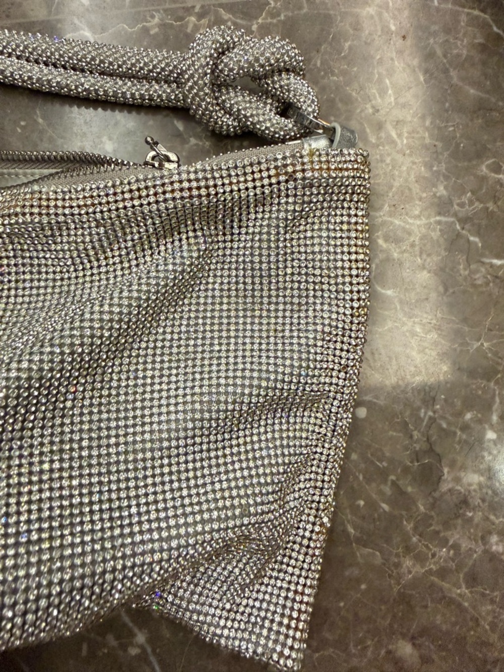 Silver Crystal Mesh Shoulder Bag - Elegant Evening Accessory - Picture 12 of 16